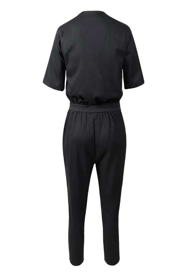 Elegant Black Navy Blue Chiffon Jumpsuit