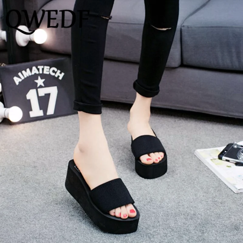 

QWEDF New open toe sponge cake comfortable fashion thick bottom sandals and slippers women's casual flat waterproof high SL-29
