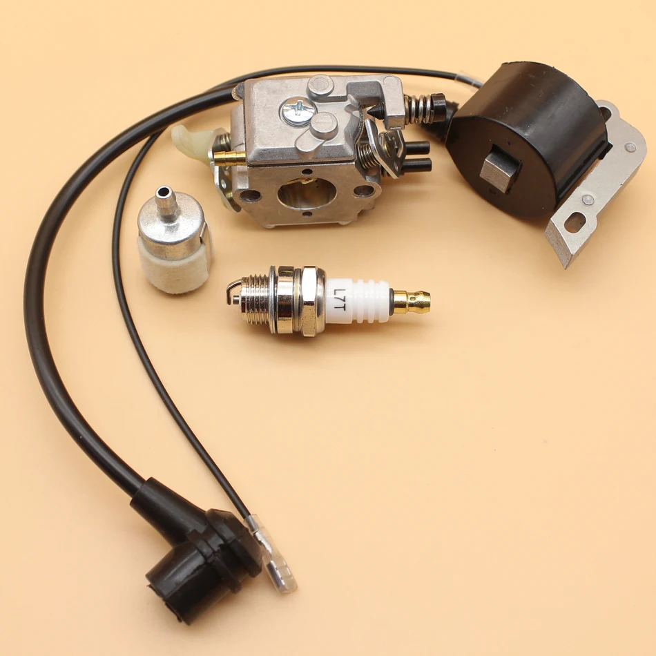 Carburetor Ignition Coil Module Fuel Filter Spark Plug Kit For