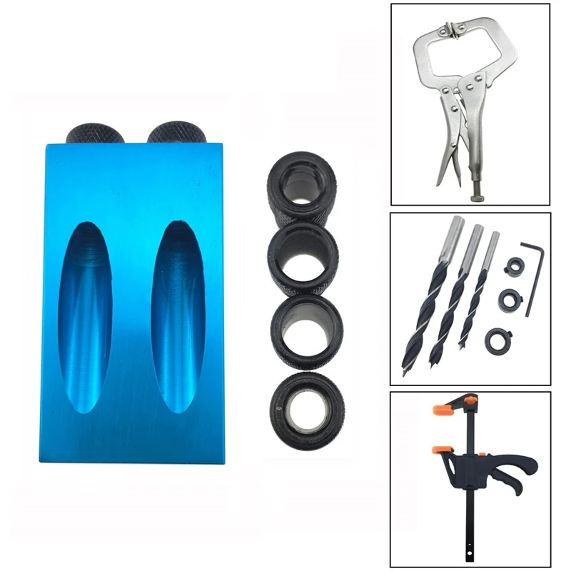 

Woodworking Pocket Hole Jig Kit 6/8/10Mm Angle Drill Guide Set Hole Puncher Locator Jig Drill Bit Set Diy Carpentry Tool