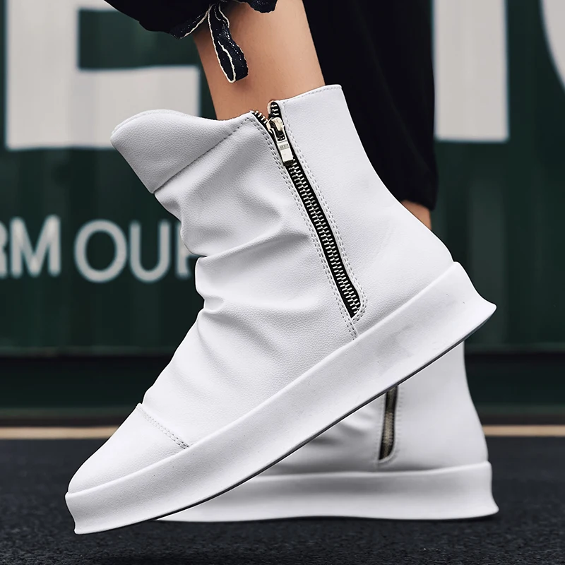 New British Men High top Sneakers Breathable Double Zippers Sport