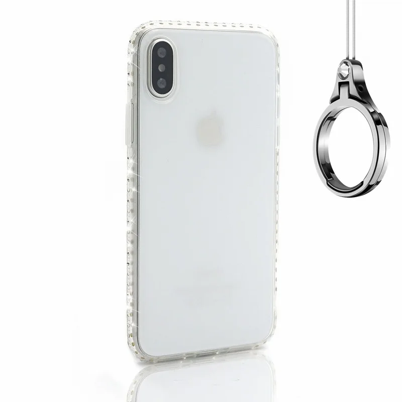 Portefeuille For iPhone X Case Silicone Rhinestones Soft TPU Ring Holder Lanyard Case Cover For iPhone 8 Plus 7 6 6S 5 S iPhone8 (5)