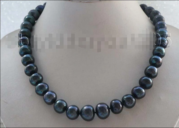 

fast 17.5" Genuine Natural 11-14mm black Pearl Necklace 925silver clasp #f1823!