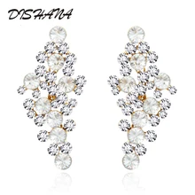 Хрустальные двойные ювелирные изделия золотого цвета Висячие серьги Мода гламурный блеск висячие серьги(E0083