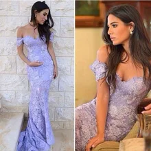 Sexy 2017 Elegante Kurzarm Meerjungfrau Spitze Prom Abendkleid Vestidos De Noiva Arabisch Sheer Neck Lila Spitze-partei-kleid EP52