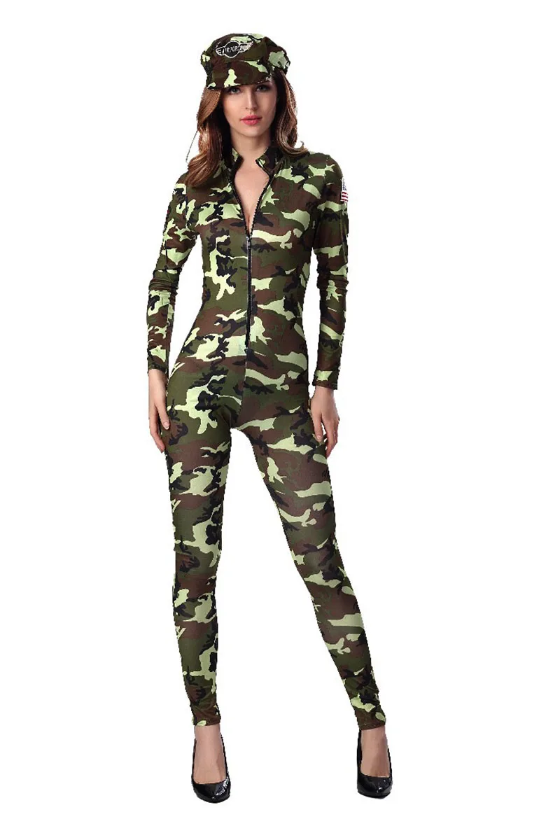 Женский сексуальный армейский Костюм Пилота военно-воздушных сил, камуфляжный костюм, комбинезон с застежкой спереди, комбинезон, униформа для леди