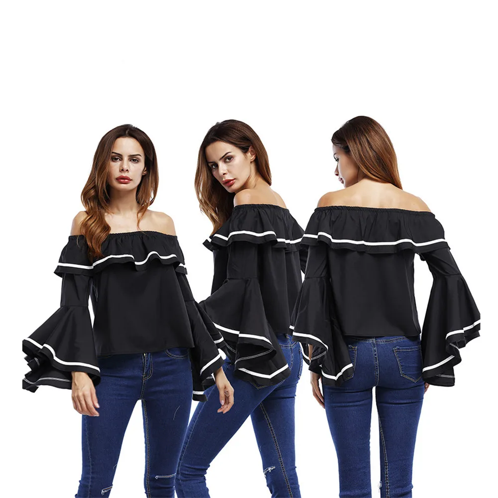 Autumn Women T shirt 2017 off shoulder crop top t shirts hot sale solid short t-shirts for women clothing fashion slim t-shirt (8)
