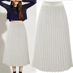 Для женщин длинная Плиссированная повседневная юбка с эластичной резинкой на талии, юбка-клеш юбка средней длины XRQ88