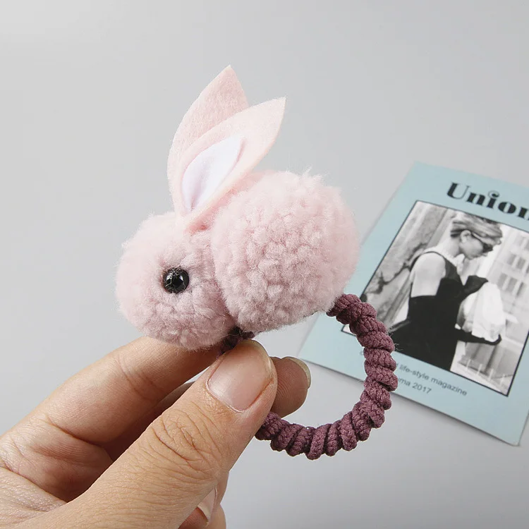 Милая пушистая лента для волос для девочек с помпонами, Кроликом, белый плюш и плюшевый кролик, дизайнерская лента для волос, аксессуары для волос HB027 - Цвет: Pink-Band