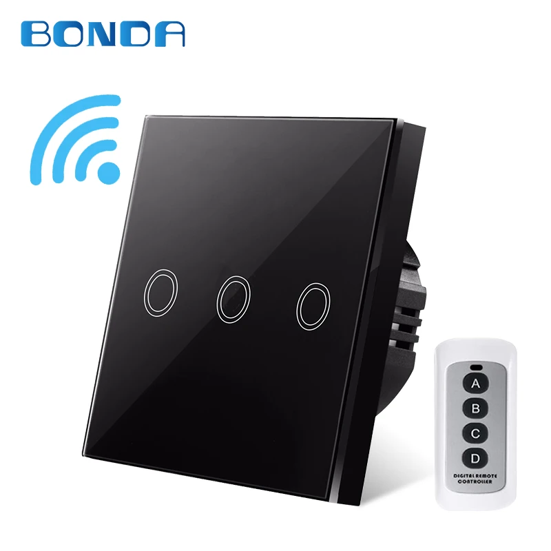 BONDA genuine EU/UK standard 1/2/3 open gold wireless remote control touch switch luxury crystal glass panel wall light switch