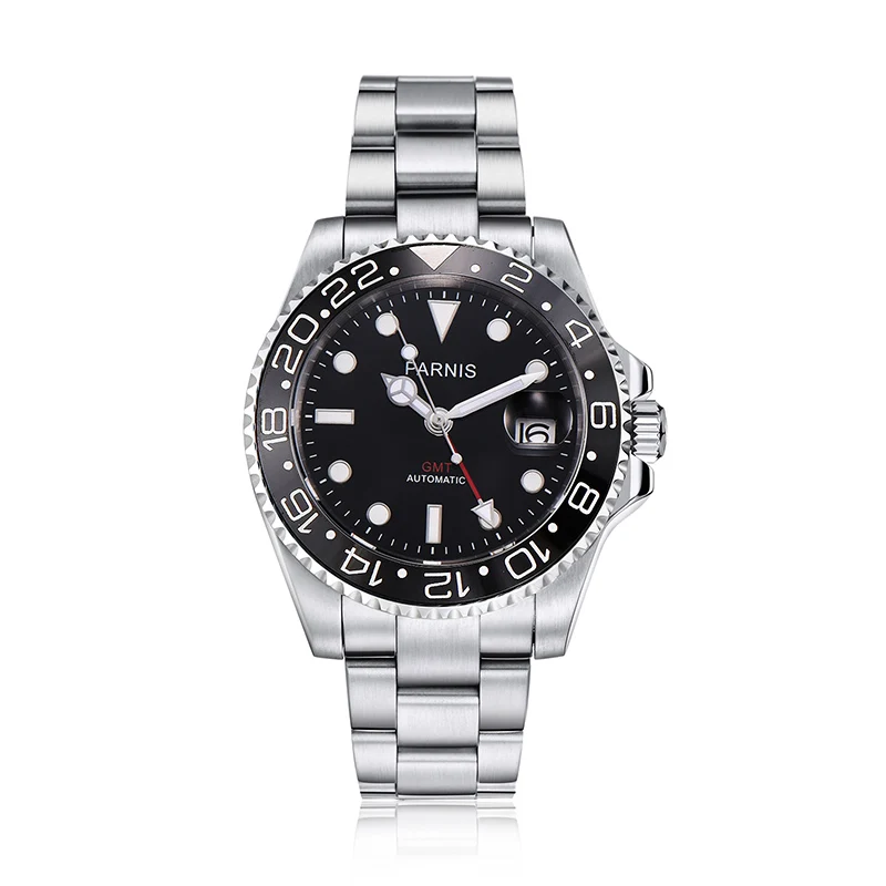 Parnis 40 мм механические часы GMT сапфировое стекло дайвер часы Автоматические relogio masculino роль роскошные часы для мужчин - Цвет: red needle