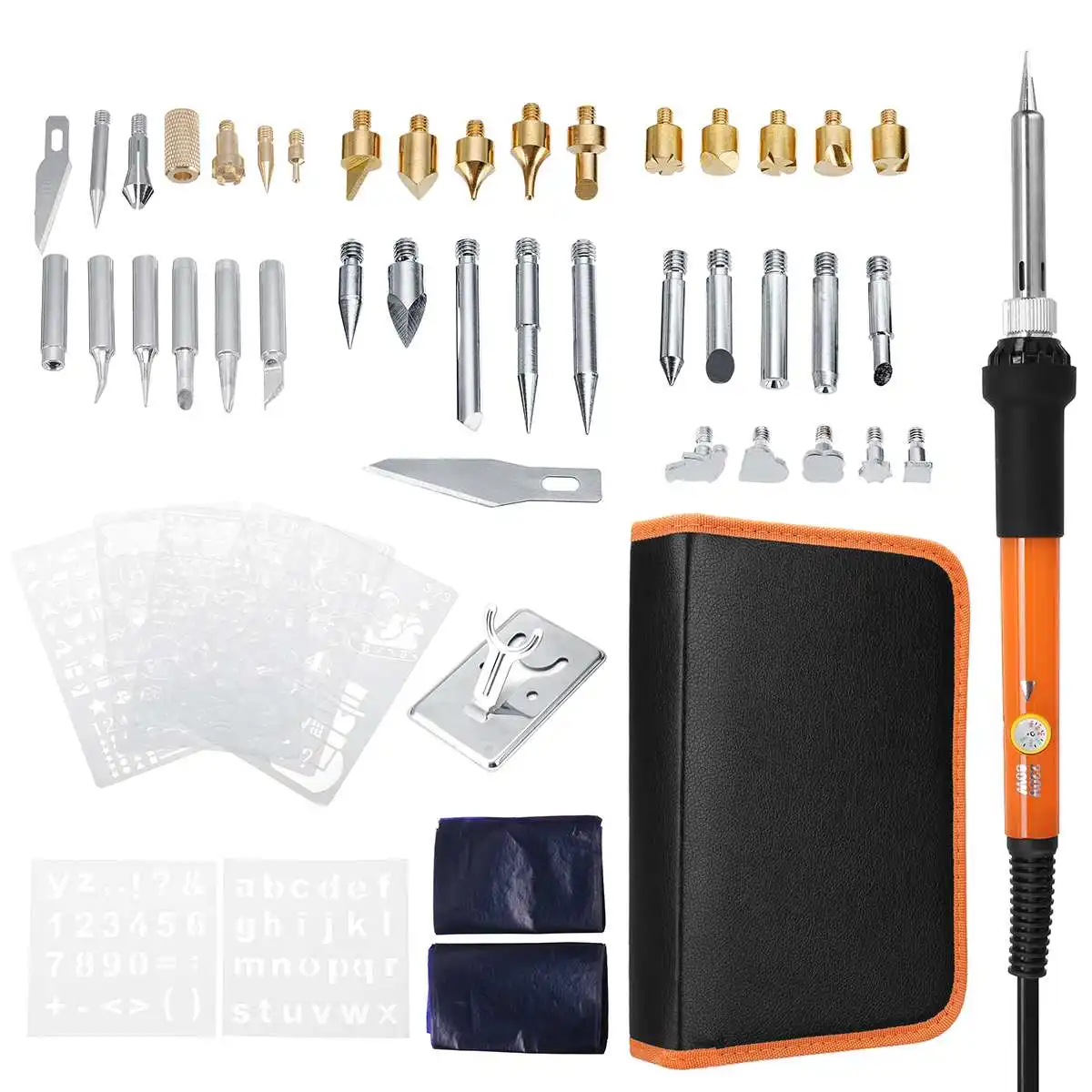 

60Pcs 220V 60W Wood Burning Pen Wood Embossing Burning Soldering Pen Welding Tips Kit EU Plug