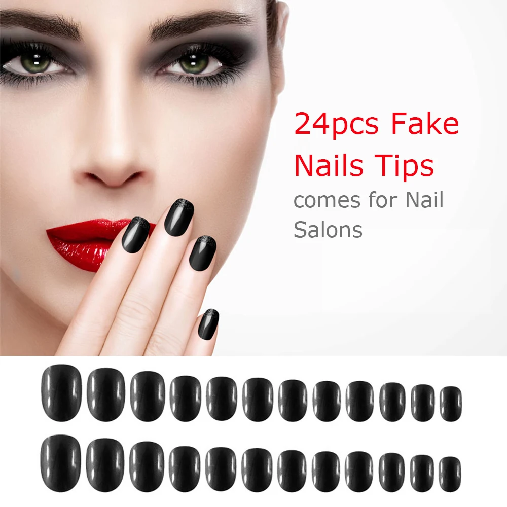 

Fake Nails Tips 24pcs 12 Different Size Natural Short False Nails Tips Full Cover Acrylic Artificial Nails DIY Nail Art Tool