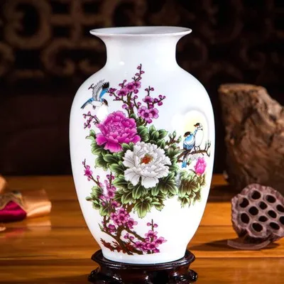 Китайская ваза для цветов пиона, керамические вазы, декоративная ваза для гостиной, Цветочная композиция, домашний простой ТВ шкаф, подарок R1841 - Цвет: Многоцветный