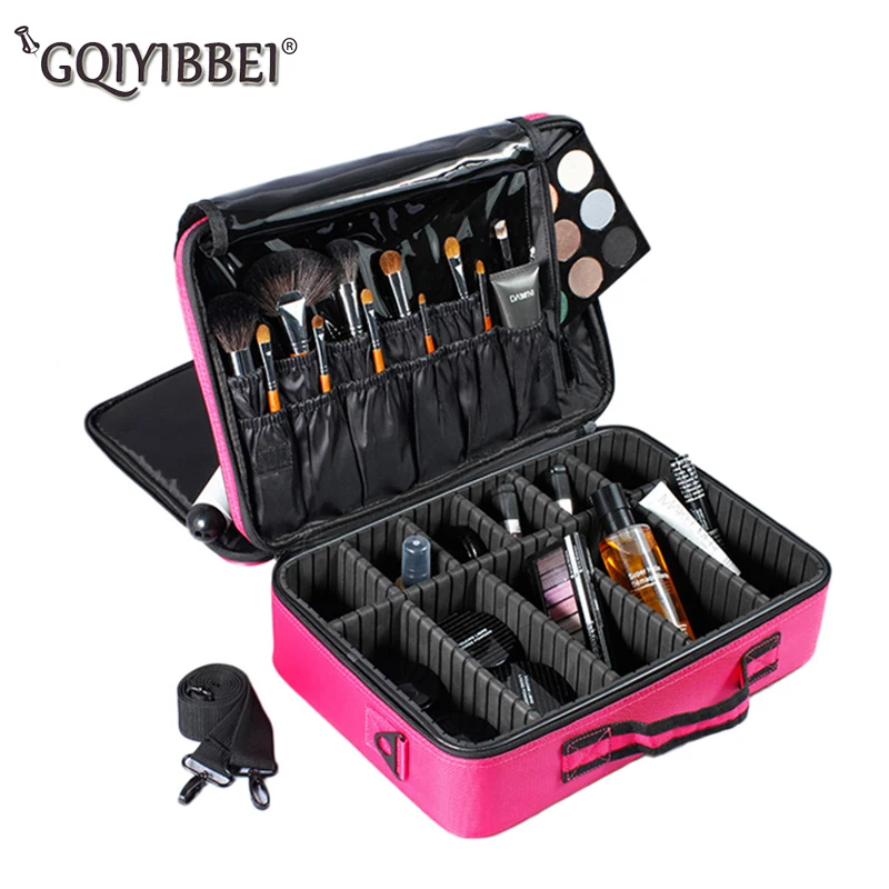 

GQIYIBBEI Portable Makeup Organizer Storage Box 3 Layer With Adjustable Shoulder For Brush Set Nail Cosmetics Beauty Tools