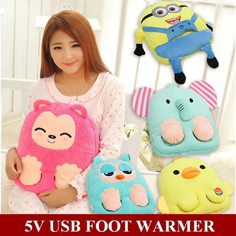 2015 New Winter Indoor 45 Degree Celsius Minions Cartoon Healthcare 5V USB Foot Warmer Computer Charging Electric Heated Slipper
