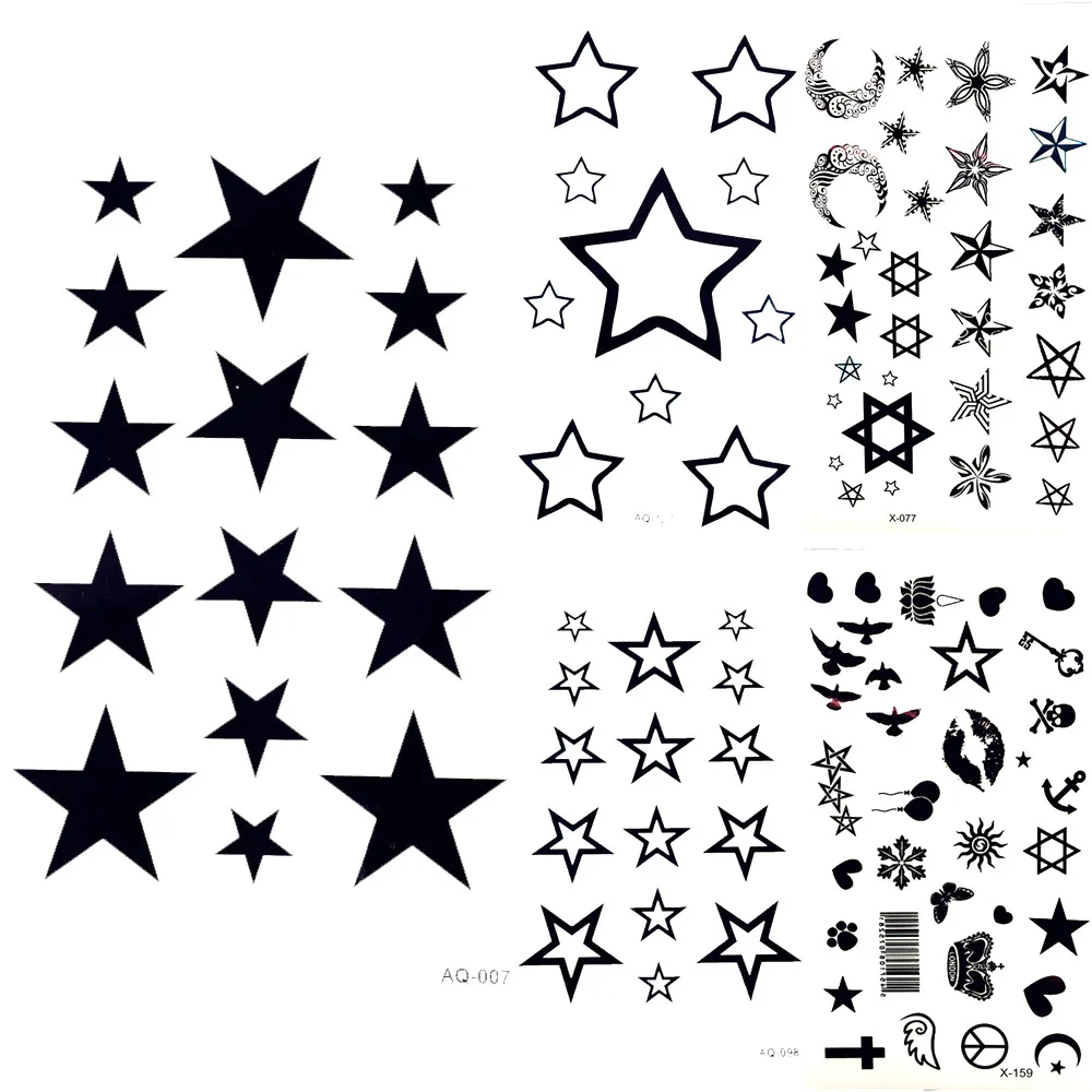 Tattoo Sticker Black Moon Sky Stars Temporary Cartoon Kids Girl Hand Waterproof Ear Arm Finger Art