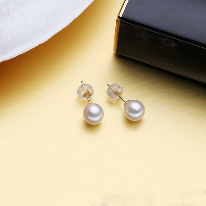 FENASY 18 K золотые серьги ювелирные изделия из жемчуга, 7-8 мм круглые жемчужные классические серьги из желтого золота для женщин Подарочная коробка брендовые серьги вечерние