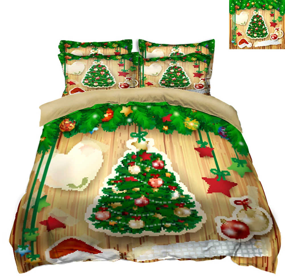 Green Christmas tree 3D bedding sets bedsheet Duvet bed cover Pillowcase flat sheet Twin Full