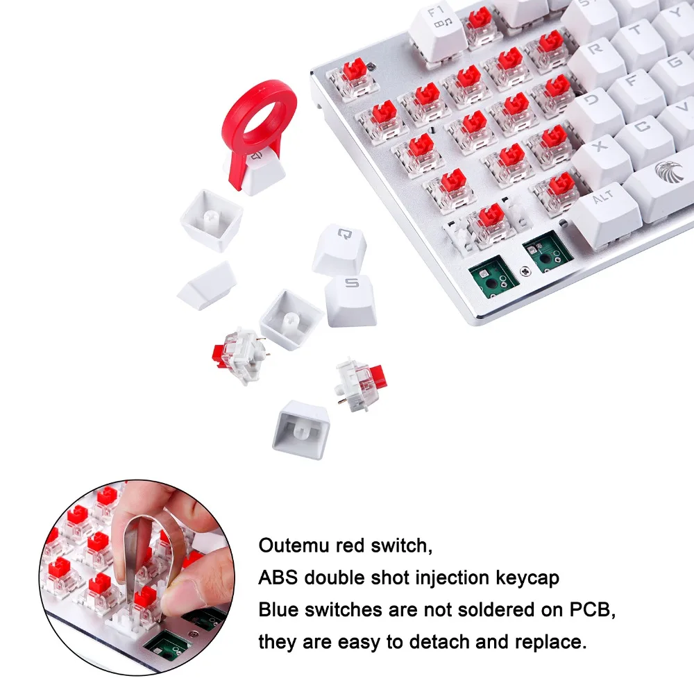 Mechanical keyboard smooth line red switch 81 keys RGB backlight white game keyboard compact design