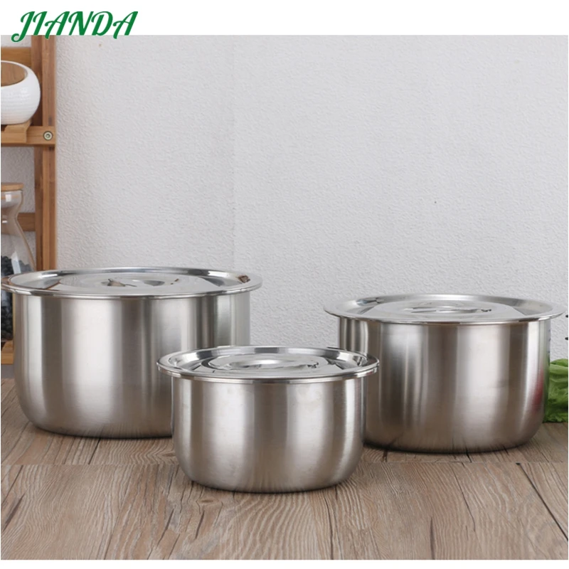 Salad Food Mixing Bowl SUS 304 Stainless Steel Large Soup Bowl with lid tableware useful kitchen cooking tool utensil