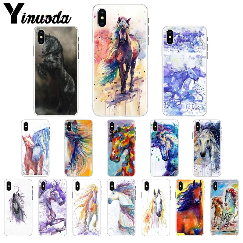 

Yinuoda Watercolor horse Running Horses DIY High-end Protector Case for Apple iPhone 7 6 6S Plus X XS MAX 5 5S SE XR 8 Cover