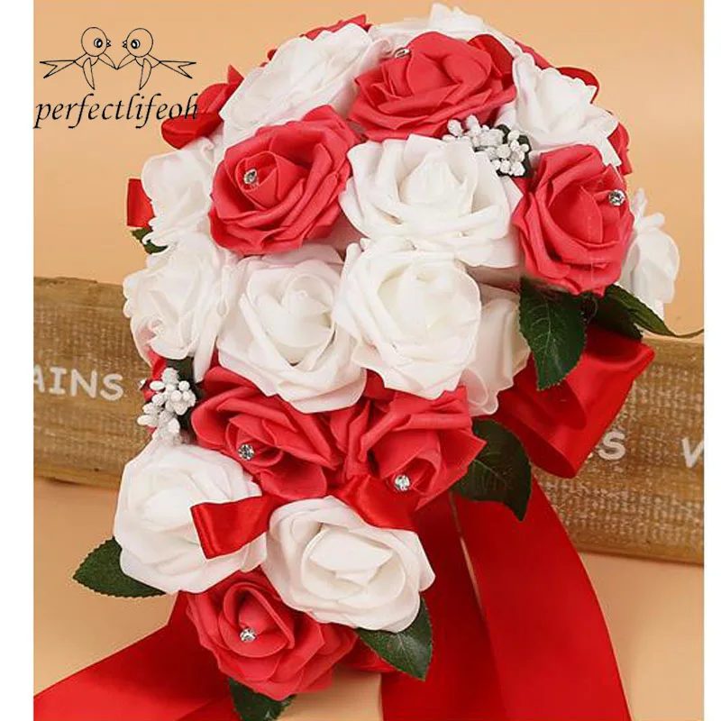 Wedding Bouquets Artificial Water droplets Crystal Bridal Wedding Bouquets Turquoise Shaped