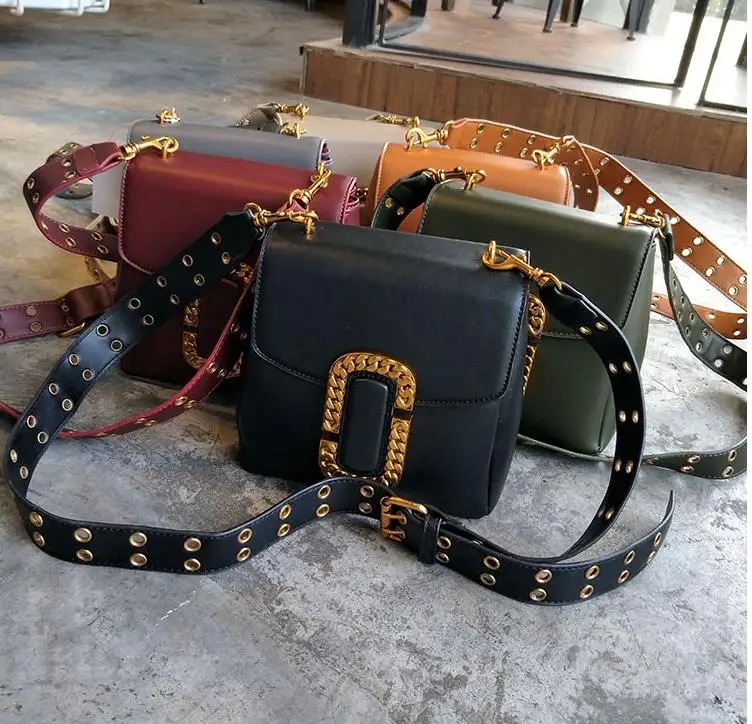 women leather winter bag metal rivet lady cross body bag shoulder box bag with metal brand