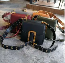 women leather winter bag metal rivet lady cross body bag shoulder box bag with metal brand