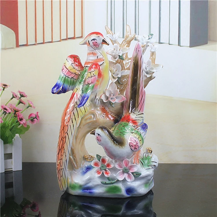 

Asian Paradise-Flycatcher Sculpture Ceramic Lucky Bird Figurine Modern Home Decors