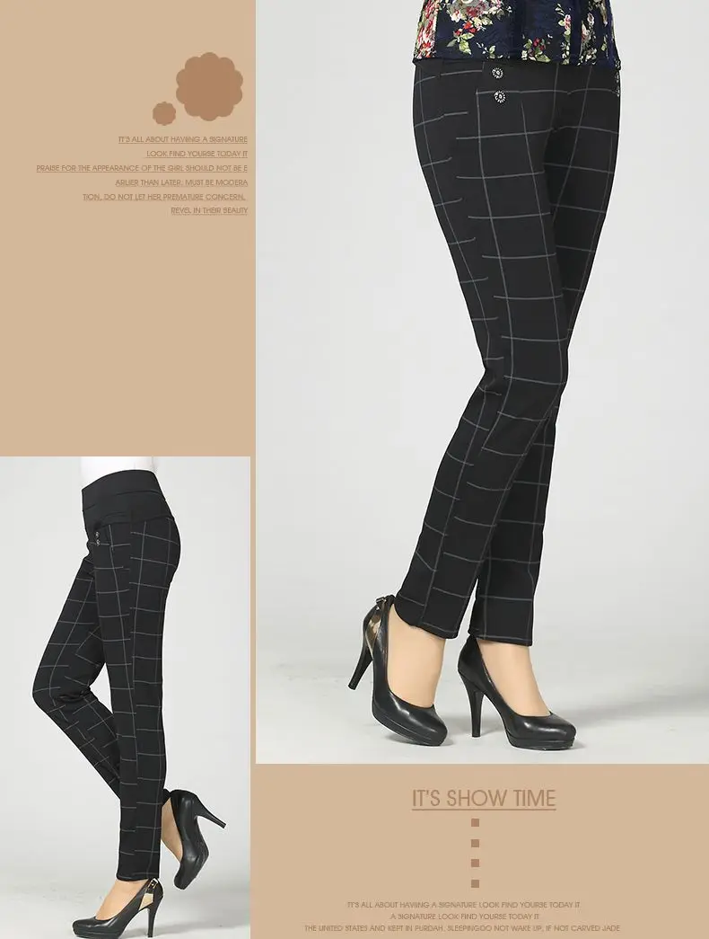Woman Casual Pant Navy Blue Green Black Plaid Trousers Women Spring Autumn Winter Trouser High Waist Elastic Band Pantalonese Mujer  (16)