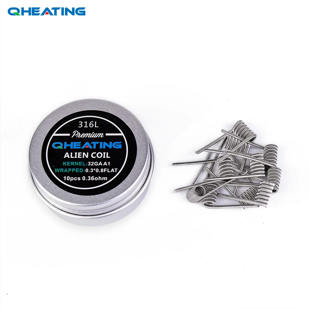 Qheating 316L инопланетяная намотка FUSED Clapton prebuilt спиральная электронная Сигарета rda распылитель сопротивление 10 коробок/лот