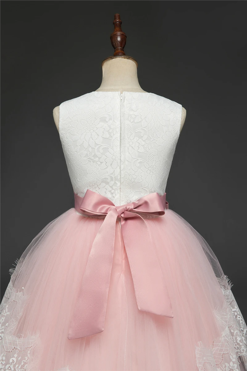 Кружевное длинное вечернее платье без рукавов для девочек-подростков; розовые элегантные платья для девочек; платье на выпускной и свадьбу; детское вечернее платье принцессы