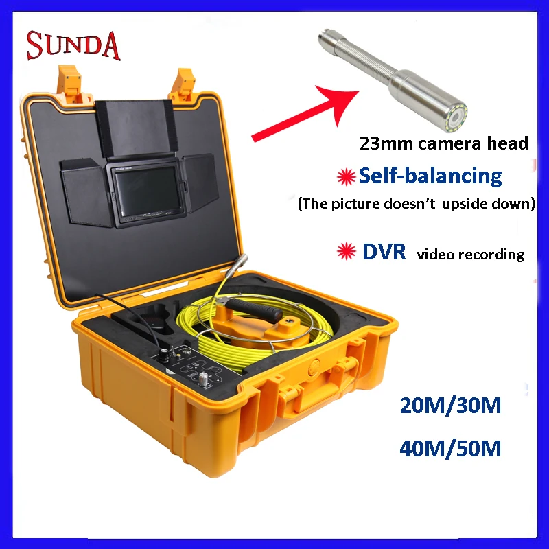 HTB1fQ01XvfsK1RjSszgq6yXzpXaH - 9inch Pipe Sewer drain underground plumbing Inspection Camera auto self balancing 23mm camera head DVR self level