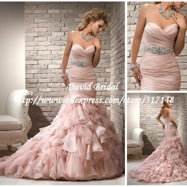 New Style Dv239 Beaded Sweetheart Ruffles Organza Pink New Style Dv239 Beaded Sweetheart Ruffles Organza Pink Mermaid Wedding Dress 2017 In Dresses From Weddings Events On Aliexpress