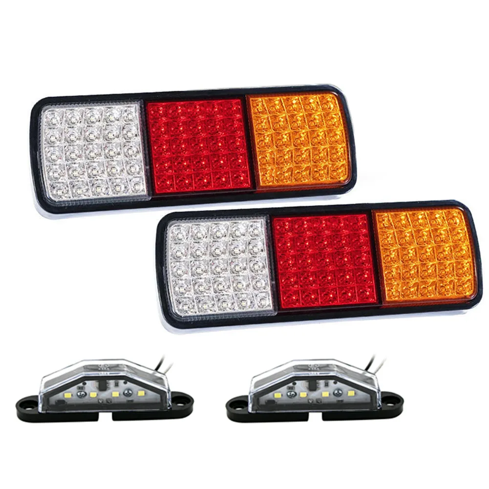

1Pair 75 LED Tail Lights Truck Boat Stop Indicator 12V + 1Pair 4LEDs Rear License Number Plate Lamp CSL2018