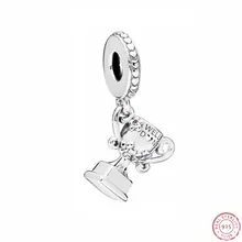 Розовый кристалл и сиреневая эмаль достижения трофей Подвески бусины для женщин ювелирные изделия DIY Fit PANDORA Подвески Серебро 925 FL746