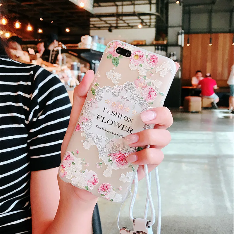 

Ultra Soft Transparent Soft 3D Print Flower Phone Case with Free Neck Straps for iPhone 6 6s 6 plus 6s plus 7 8 7 plus 8 plus