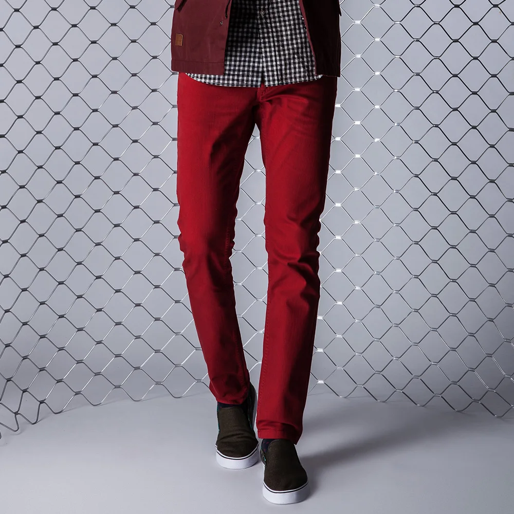 

Men Red Jeans 2018 New Classic Stretch Jeans Pants Slim Fit Business Straight Denim Pants Red Fashion Simple Casual Pocket Pants