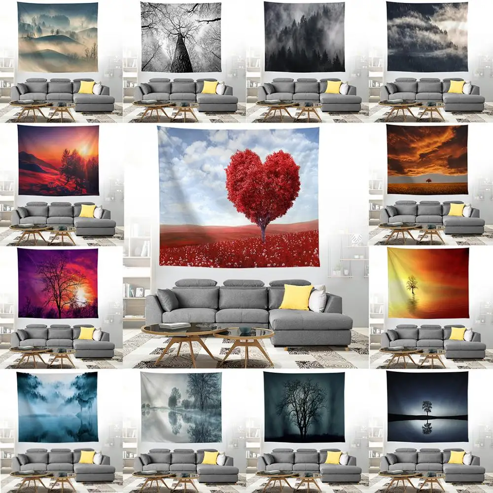 

ZEIMON 3D Forest Color Printed Wall Cloth Tapestry Polyester Nature Tree Heart Printed Hanging Wall Carpet Farmhouse Decor