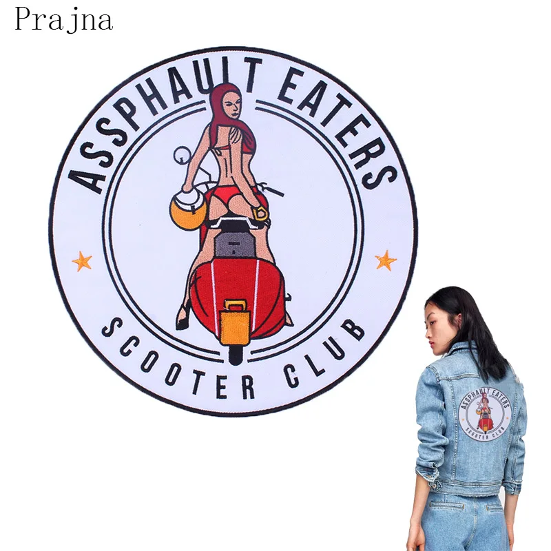 

Prajna Big Bikini Rider Patch Stripe Punk Fashion Iron-On Patch Biker Embroidered Patches For Clothes Stripe On Clothes Washable