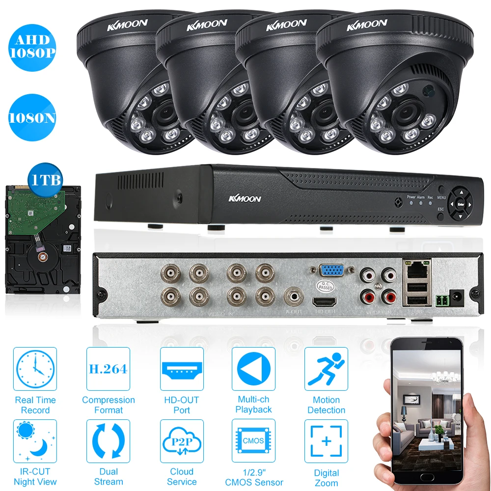 KKmoon 8CH CCTV System 1080N AHD CCTV DVR with 1080P AHD 4PCS Night