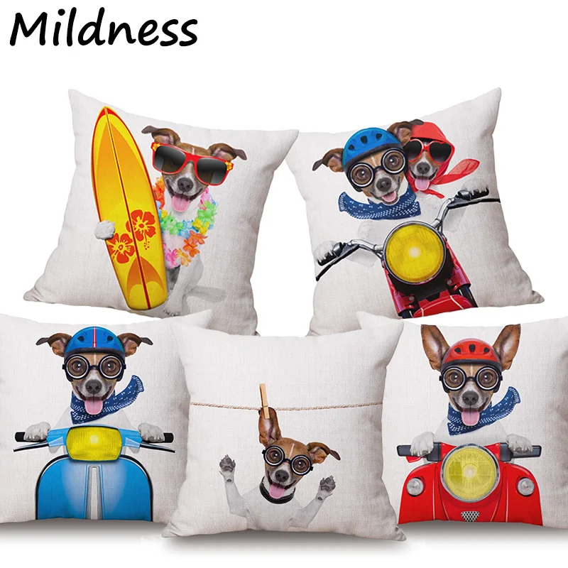 Cute Funny Dog Printed Cotton Linen Pillow Case Decorative Office Home