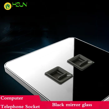 

Type 86 Black Mirror Glass Computer Telephone Socket Network Broadband Fixed Telephone Combination Socket Panel Concealed