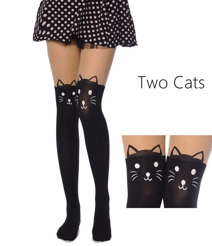 Новые модные женские нейлоновые колготки до колена с милым котиком Тоторо, 16 видов стилей чулки с татуировкой, сексуальные колготки выше колена для девочек