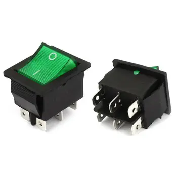 

YOCOMYLY 10pcs New AC250V 15A 6 Pin DPDT ON/OFF 2 Position Green Neon light Rocker Switch
