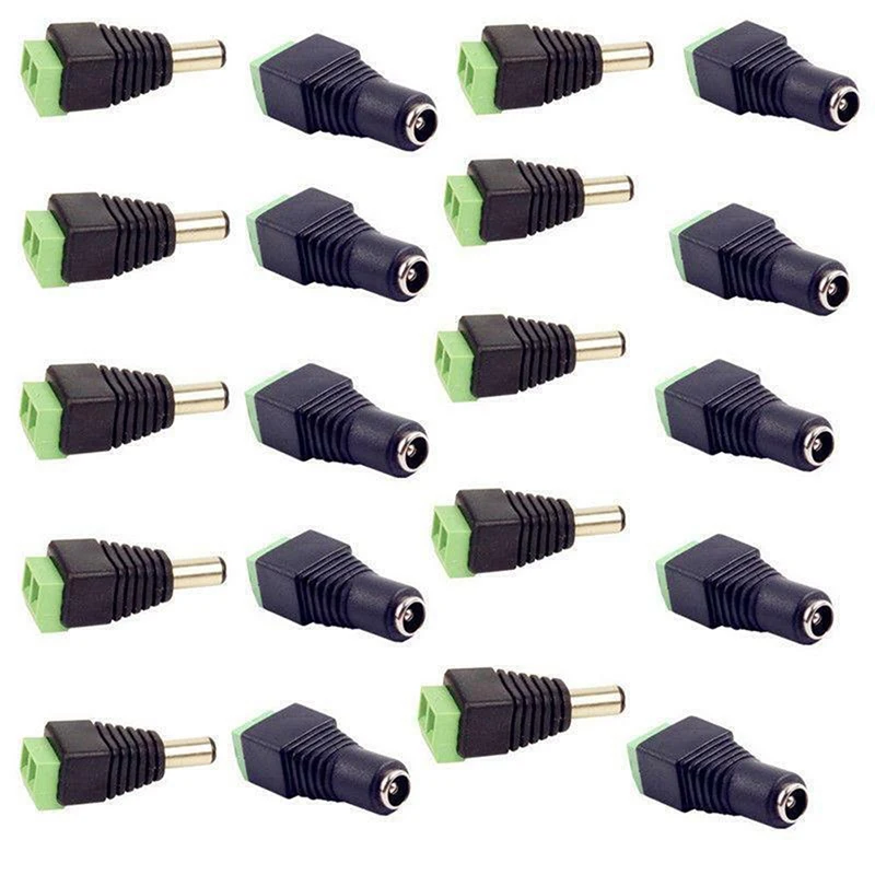 20Pcs Male + Female(10Male and 10Female) DC Power Socket Jack Plug Connector Cable Wire 12V 5.5x2.1mm | Электроника