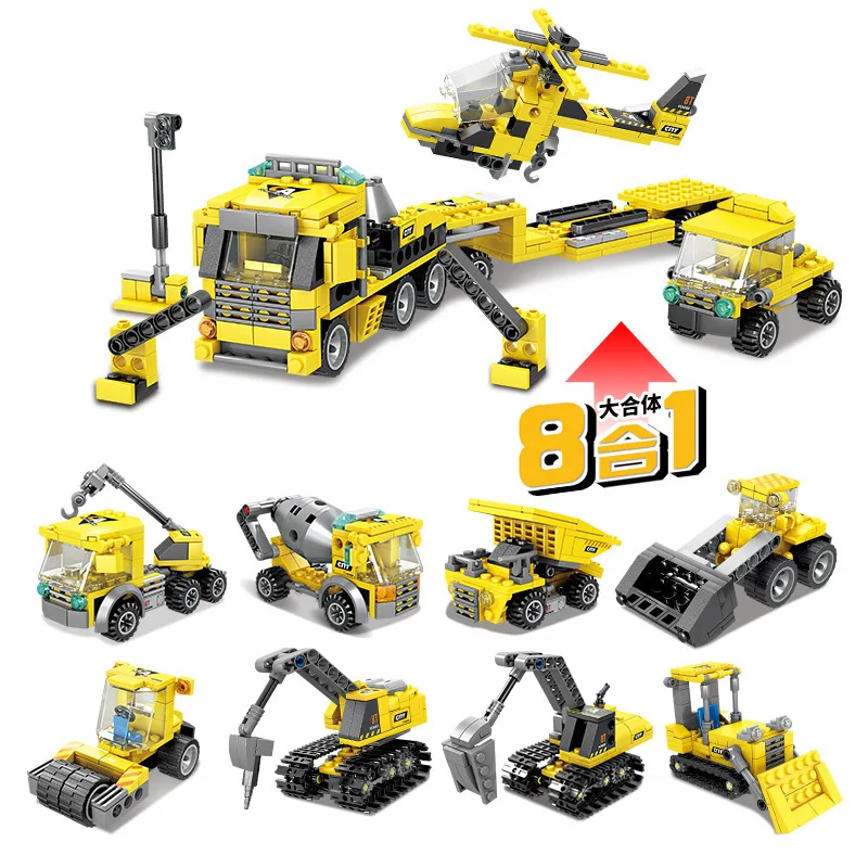 

Urban Engineering Series RC car 8-in-1 Assembly and Installation of Small Particle Building Block Gift for Children's Puzzle Toy