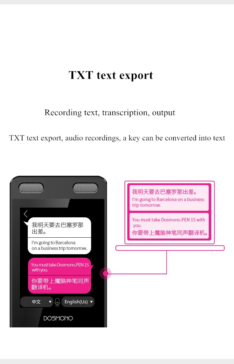 Ручка dosmono 1S автономный голосовой переводчик 72 многоязычный 1250 мАч Android 6,0 8G 2," сенсорный экран синхронный перевод