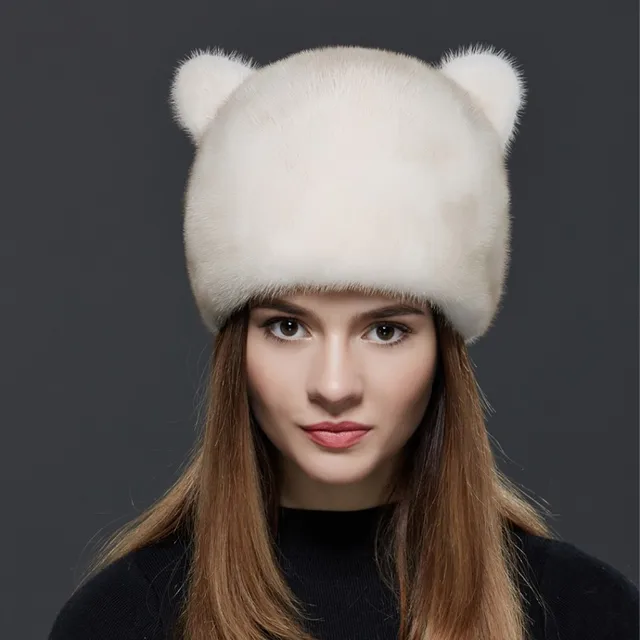 Cheap Russian fur hat quality full pelt mink fur hat with cat ears  Genuine Leather fur  hat for women Fashion Warm winter r hats